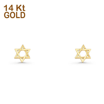 14K Yellow Gold Tiny Star Of David Studs Earring 6mm Best Birthday Gift